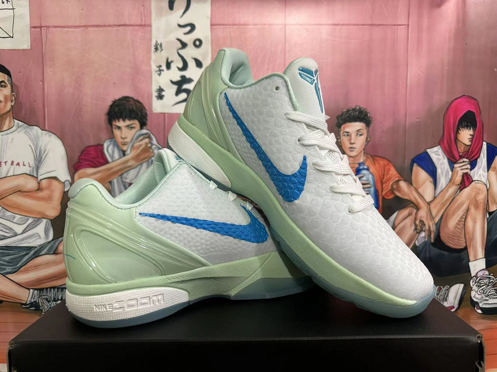 Nike Basketball Shoes in White, Blue and Sage in Green - product image from the listing.