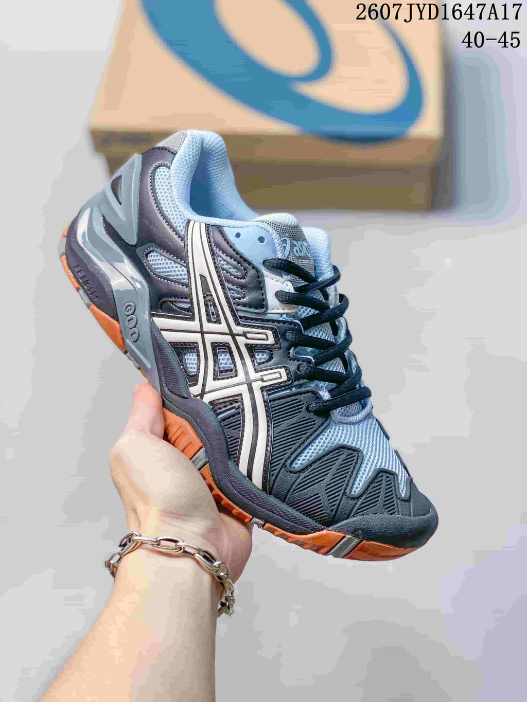 ASICS GEL-Resolution 5 Tennis Shoes in Gray Black Orange - product image from the listing.