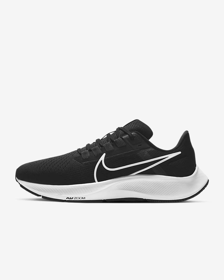 Nike Air Zoom Pegasus 38 Running Shoes in Black and White CW7356-002 - product image from the listing.
