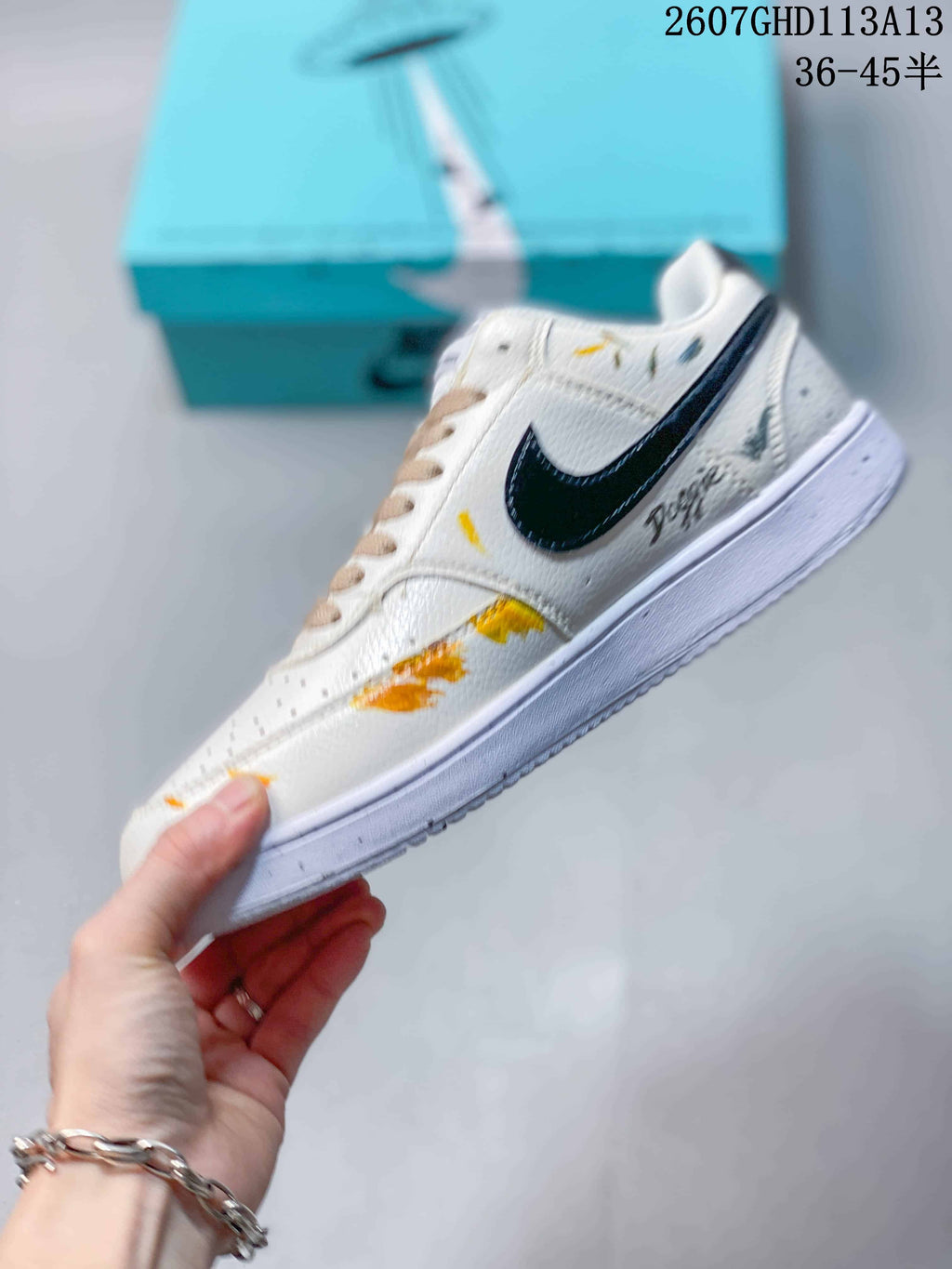 Nike Court Vision 1 Low Custom Graffiti Sneakers in White - product image from the listing.