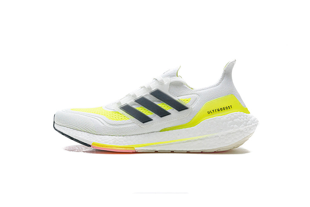Adidas Ultraboost 21 Running Shoes FY0377 in White Yellow - product image from the listing.