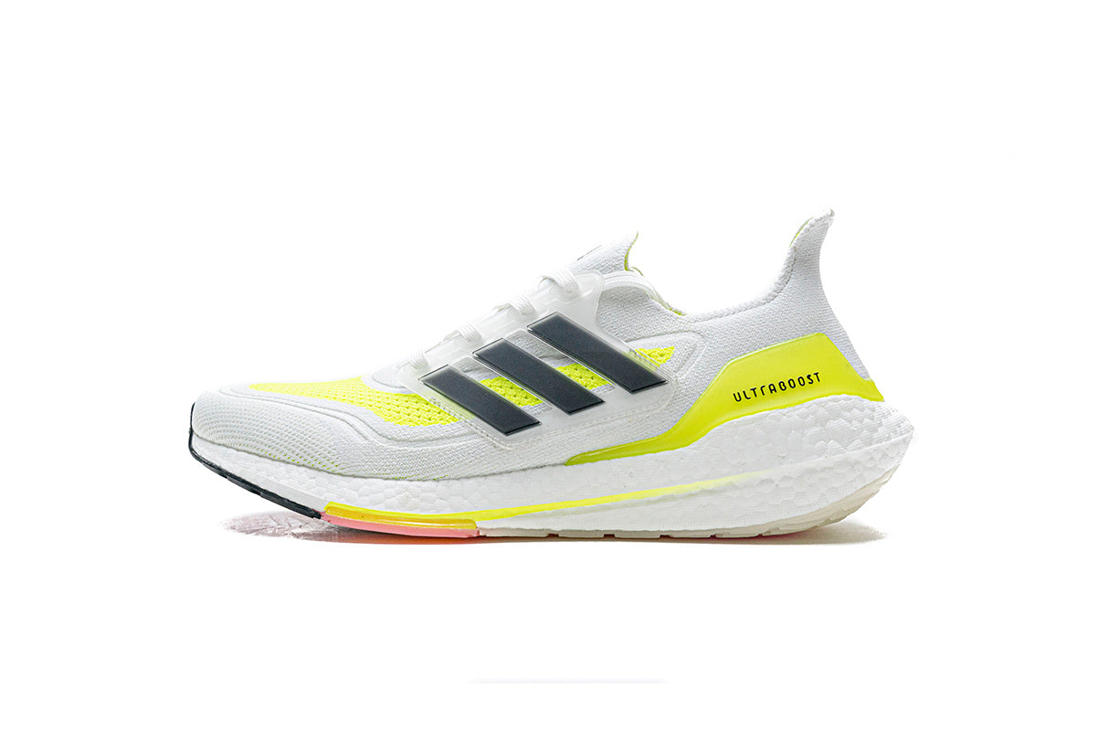 Adidas Ultraboost 21 Running Shoes FY0377 in White Yellow - product image from the listing.