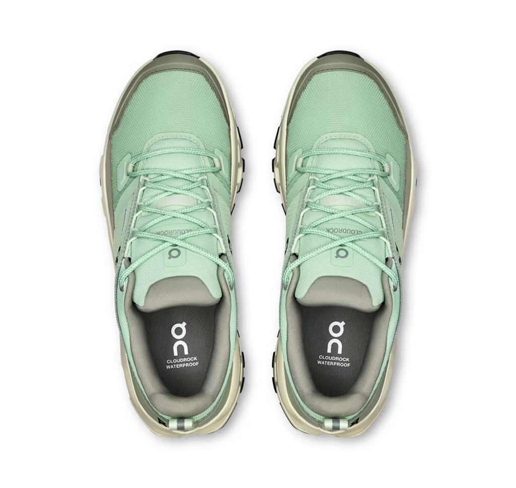 Women's On Cloudrock Low Waterproof Mineral/Aloe Hiking Shoes - product image from the listing.