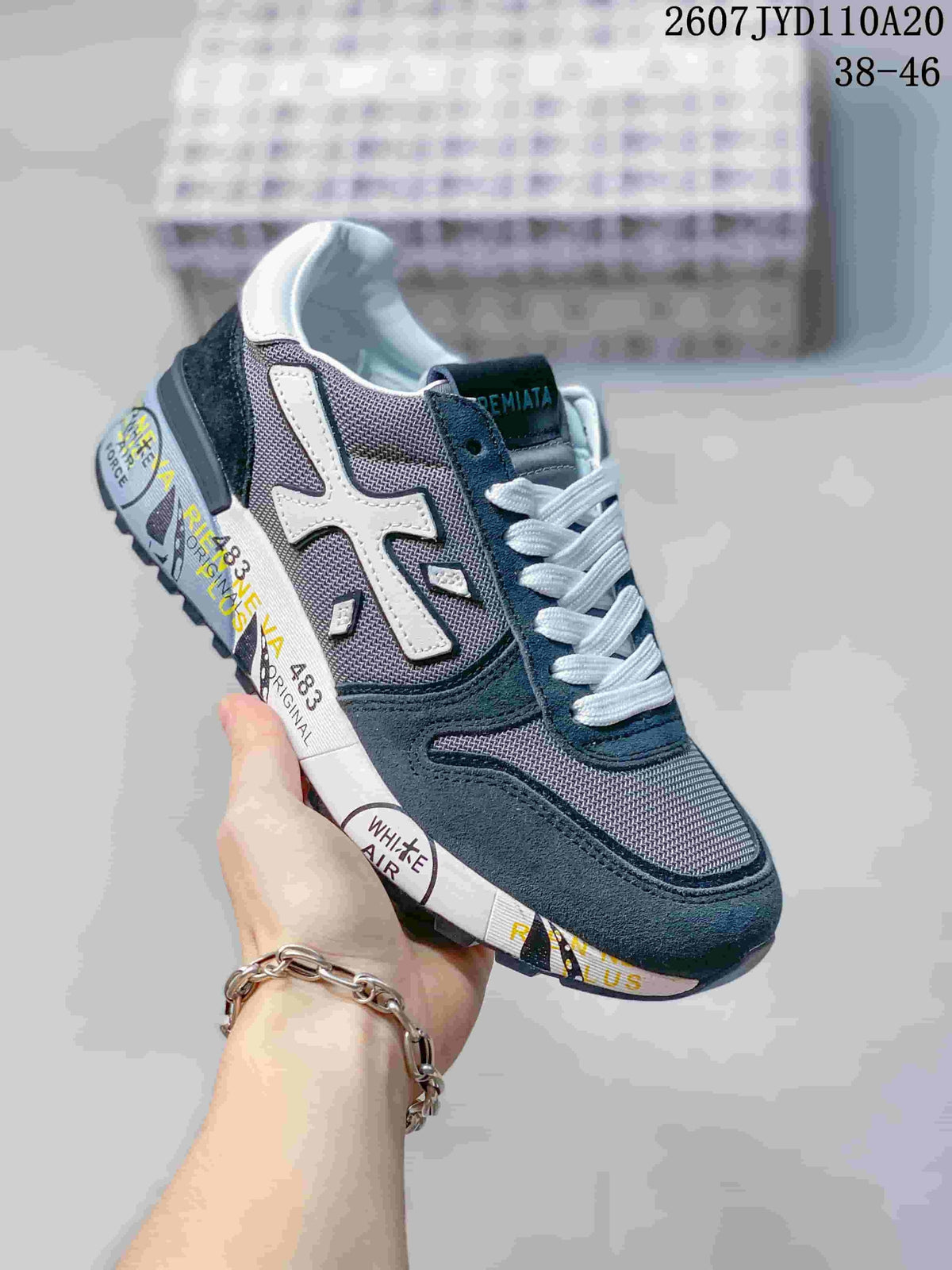 Premiata 2607 JYD110A20 Retro Casual Sneakers in Navy Gray - product image from the listing.