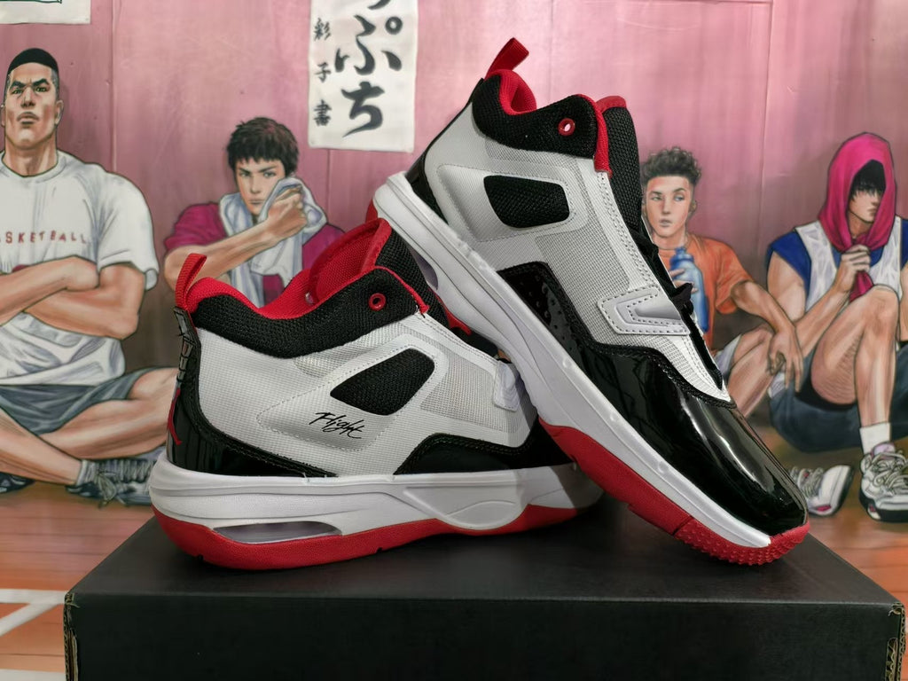 Jordan Flight Basketball Sneakers in White Black Red - product image from the listing.
