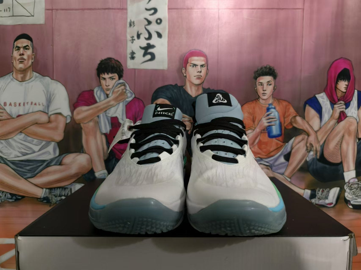 Nike Basketball Shoes in White, in Green and Blue - product image from the listing.