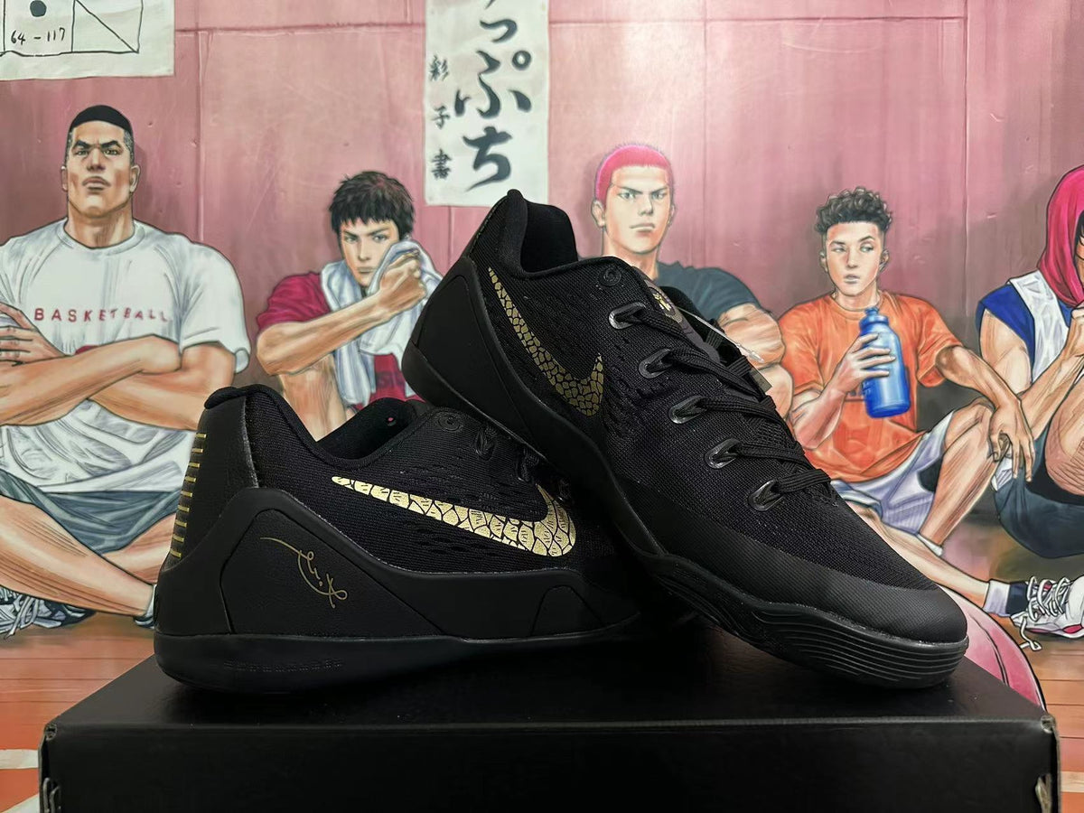 Nike Kobe Black Mamba Basketball Shoes, in Black and Gold - product image from the listing.