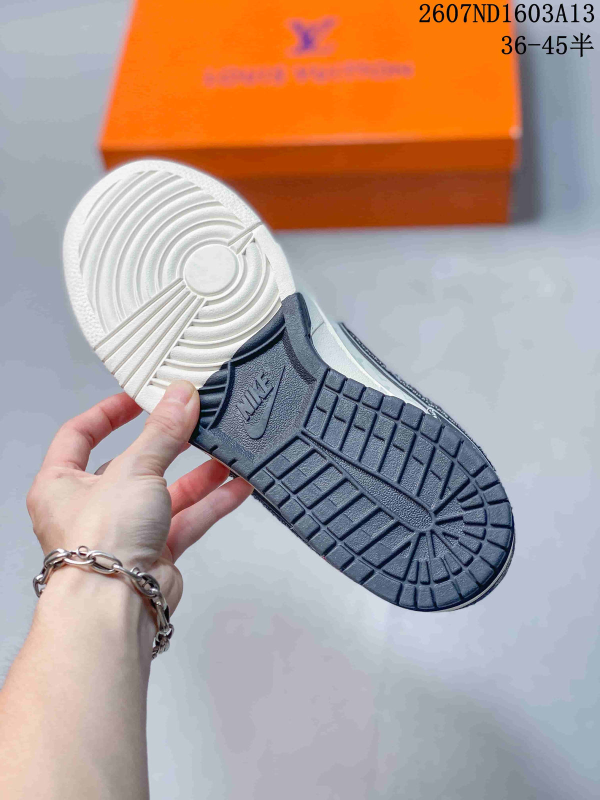 Nike SB Dunk Low LV-Pattern Sneakers in Grey White - product image from the listing.