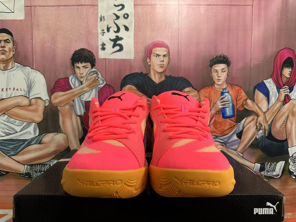 PUMA All-Pro Basketball Shoes, in Pink and Gold - product image from the listing.