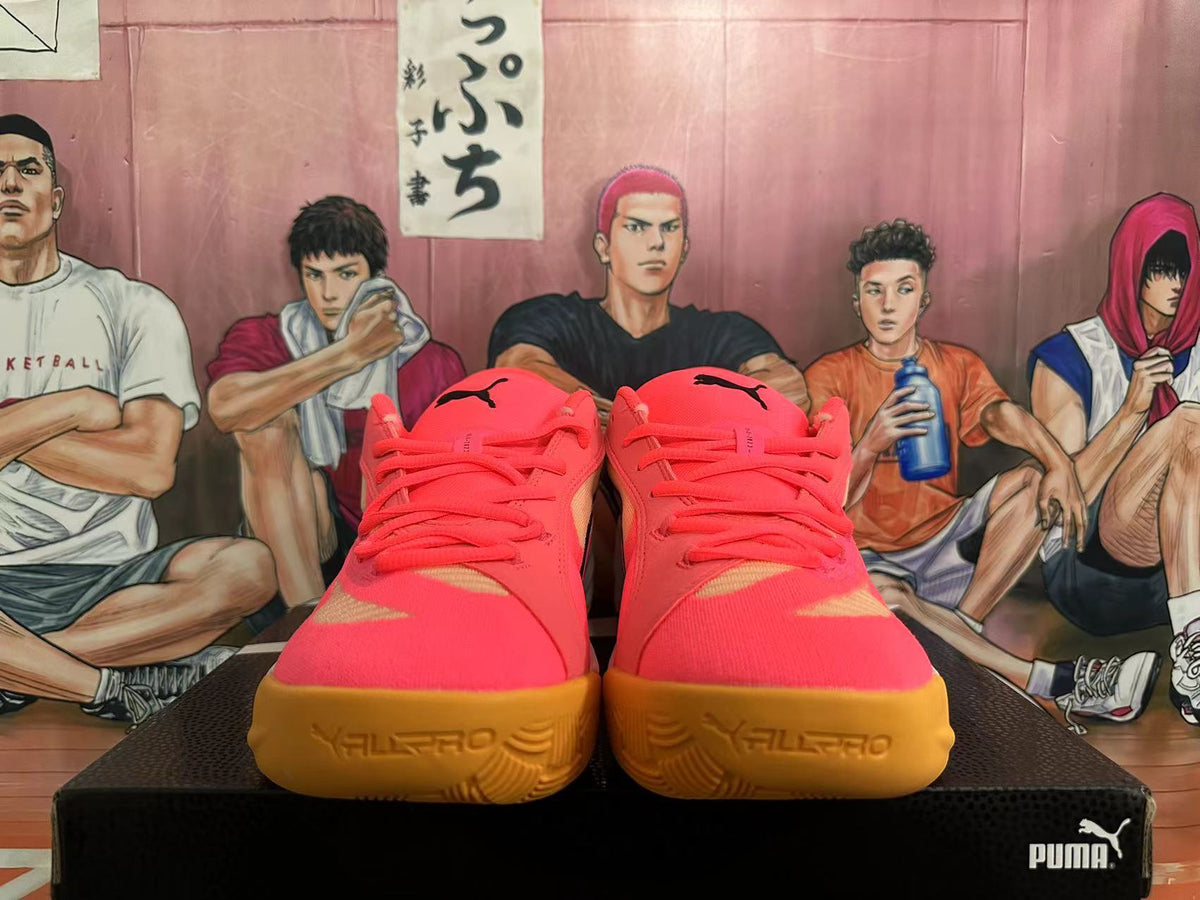 PUMA All-Pro Basketball Shoes, in Pink and Gold - product image from the listing.