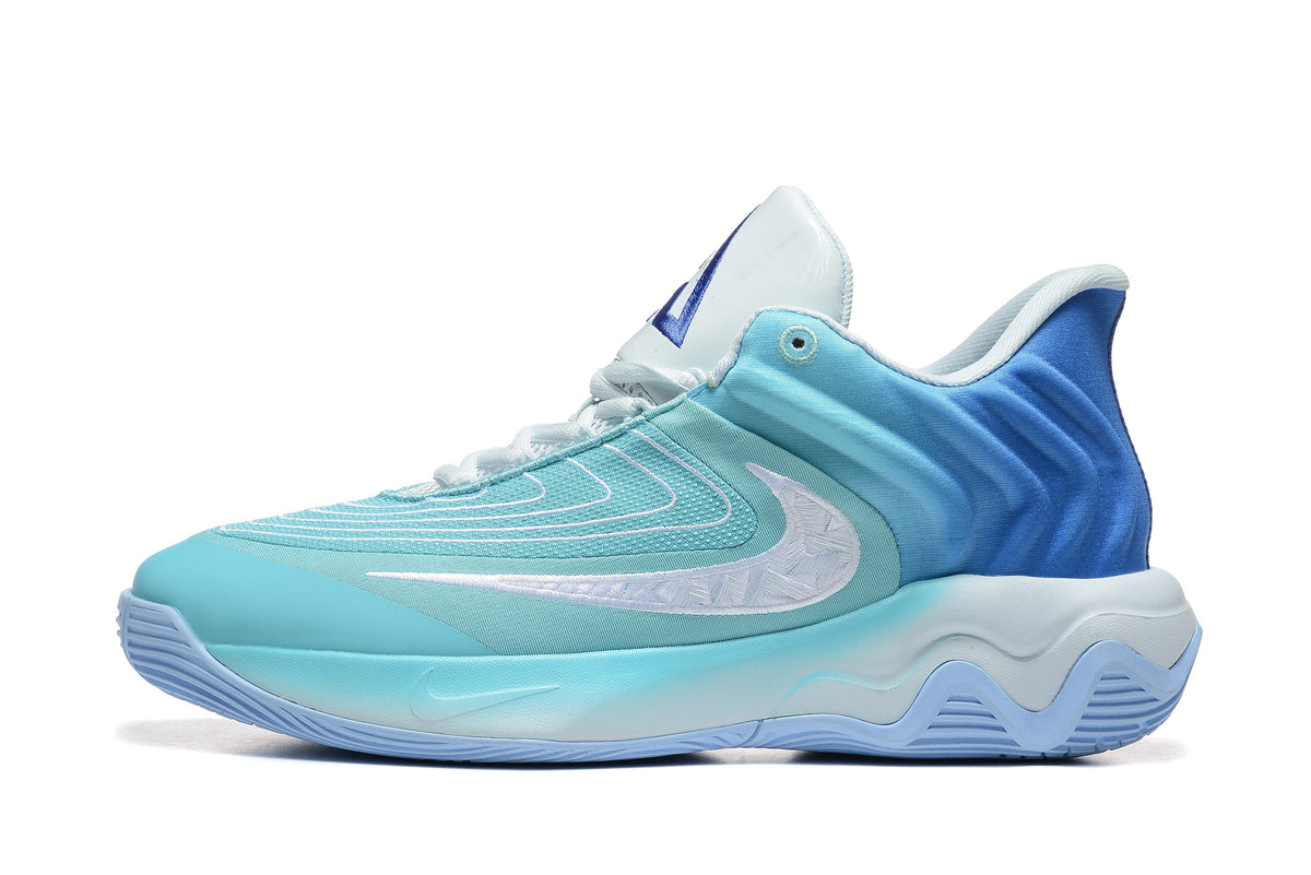 Nike Basketball Footwear in Aqua Blue and White, Style 885-6 - product image from the listing.