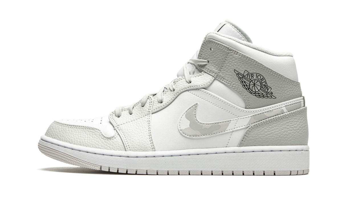 "White Camo" Air Jordan 1 Mid Sneakers - product image from the listing.