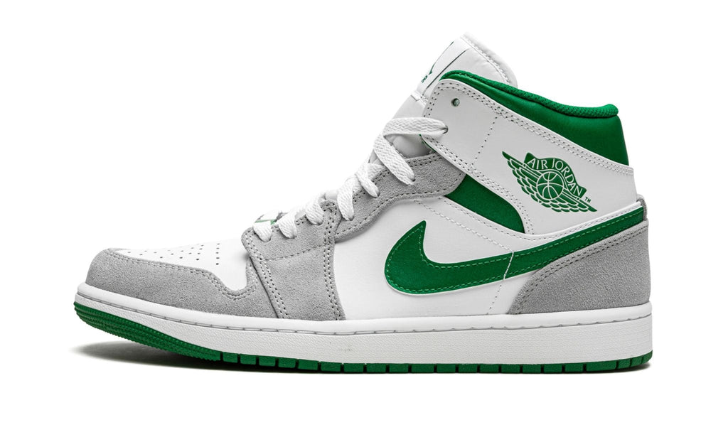 "Grey / Pine Green / White" Air Jordan 1 MID SE Sneakers - product image from the listing.