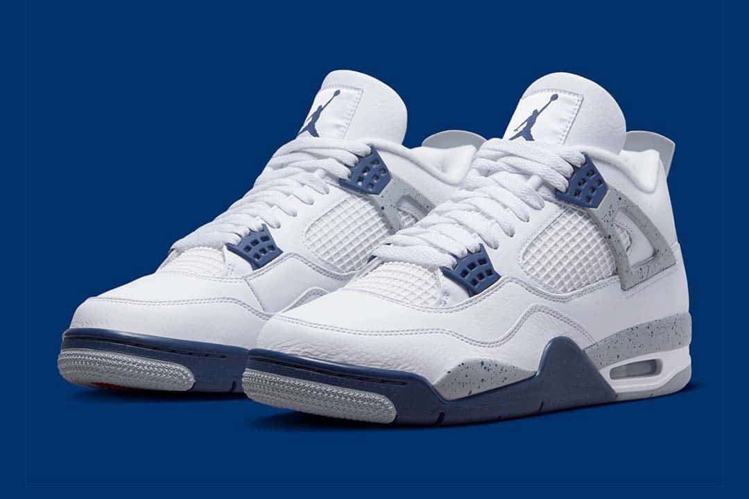 Air Jordan 4 Retro Sneakers in White Midnight Navy - product image from the listing.