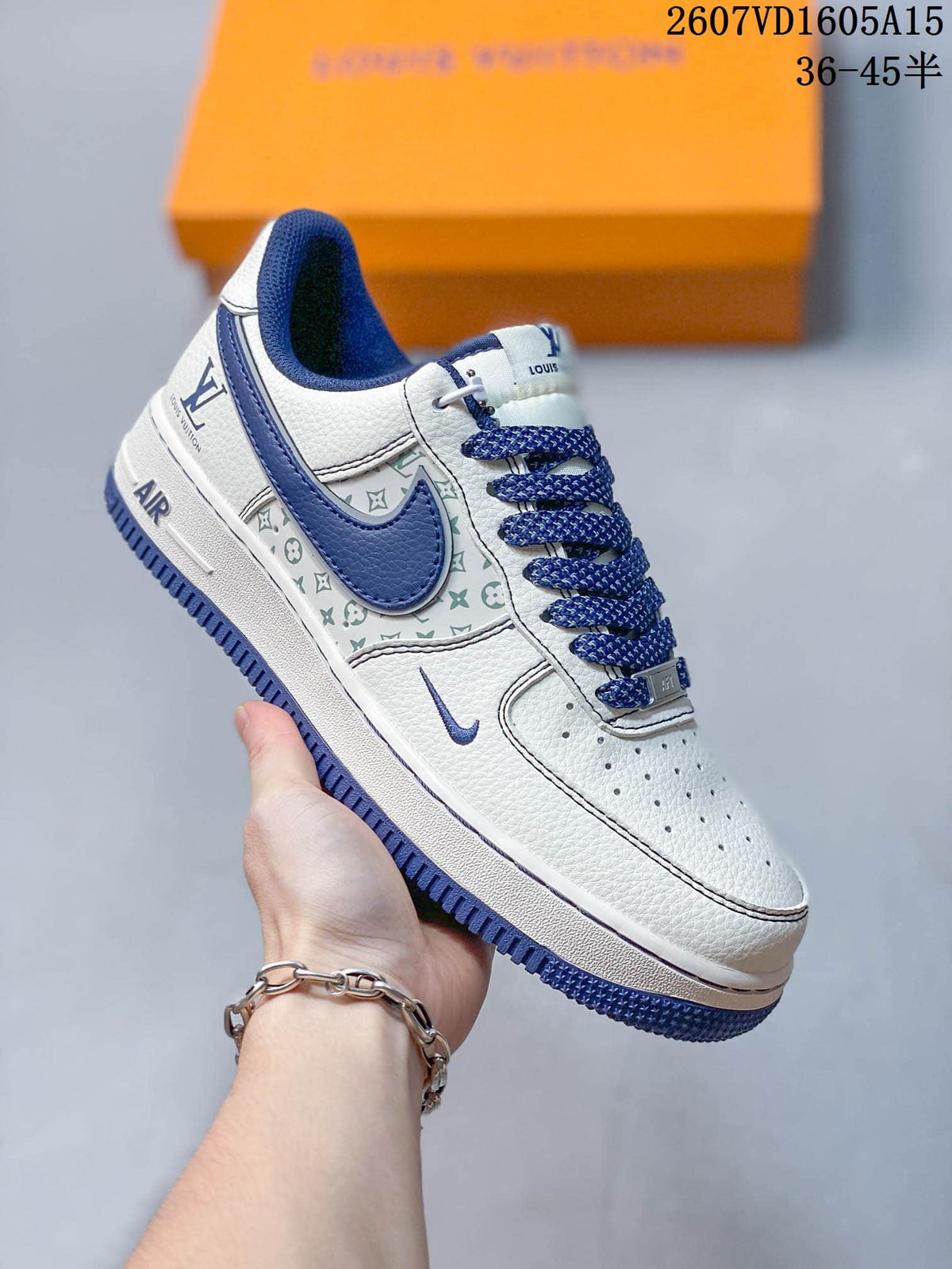 Nike Air Force 1 White Blue Monogram Trainers 2607VD1605A15 - product image from the listing.