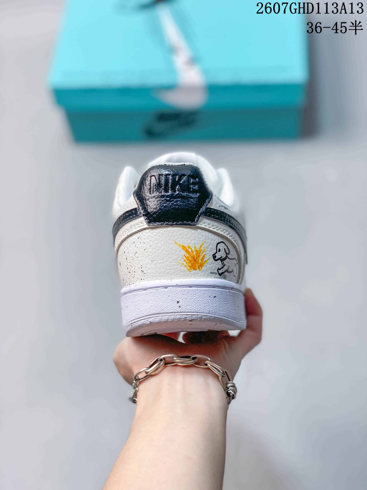 Nike Court Vision 1 Low Custom Graffiti Sneakers in White - product image from the listing.