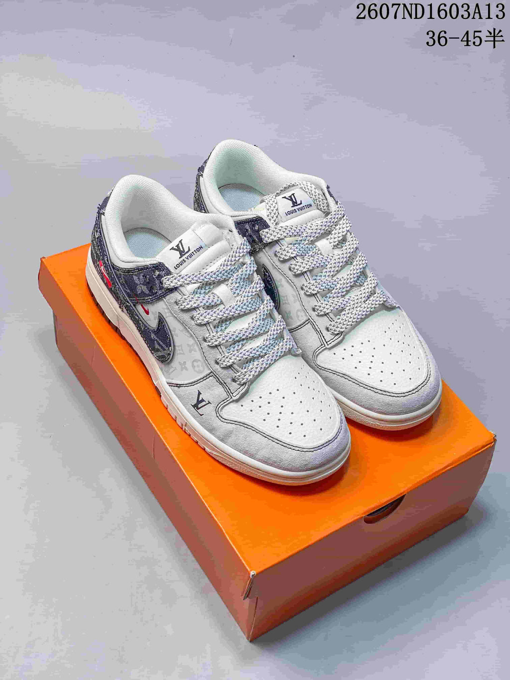 Nike SB Dunk Low LV-Pattern Sneakers in Grey White - product image from the listing.