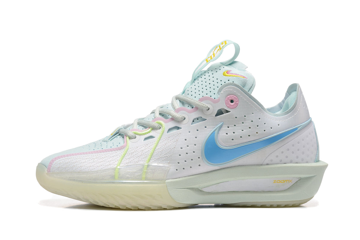 White and Pastel Blue Nike ZoomX Basketball Shoes - product image from the listing.
