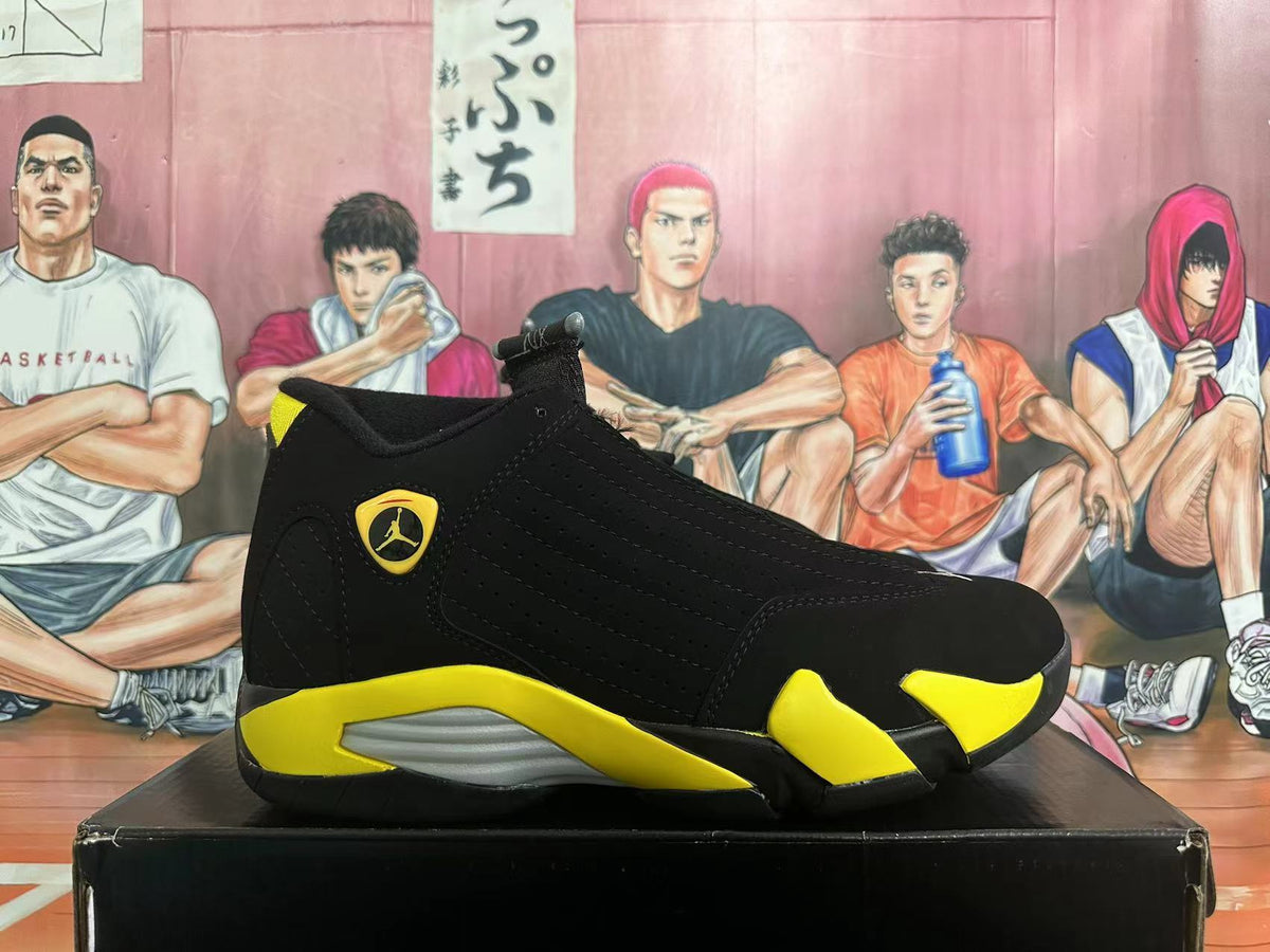 Jordan 14 Retro High-Top Sneakers in Black and Yellow - product image from the listing.