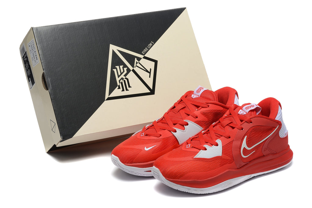Nike Kyrie 5 Basketball Shoes, in Red and White - product image from the listing.