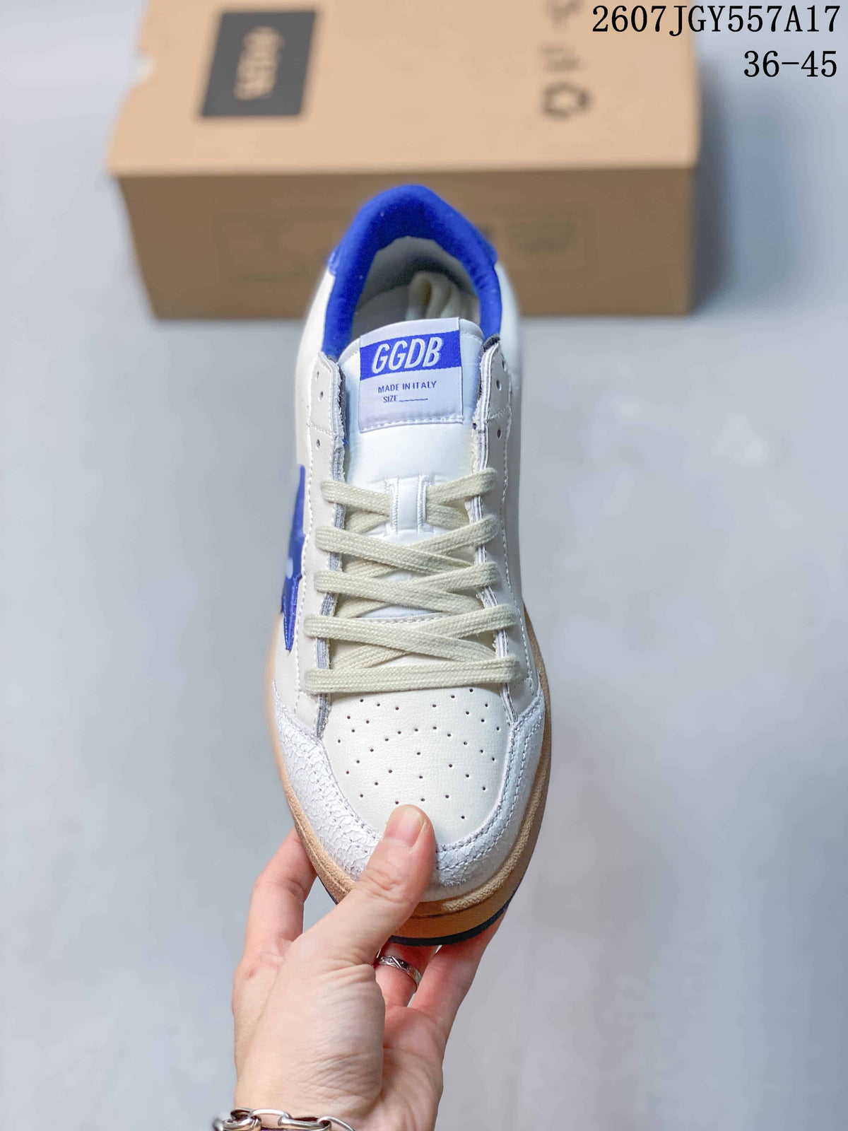Golden Goose Ball Star Low-Top Sneakers in White and Blue 2607JGY557A17 - product image from the listing.