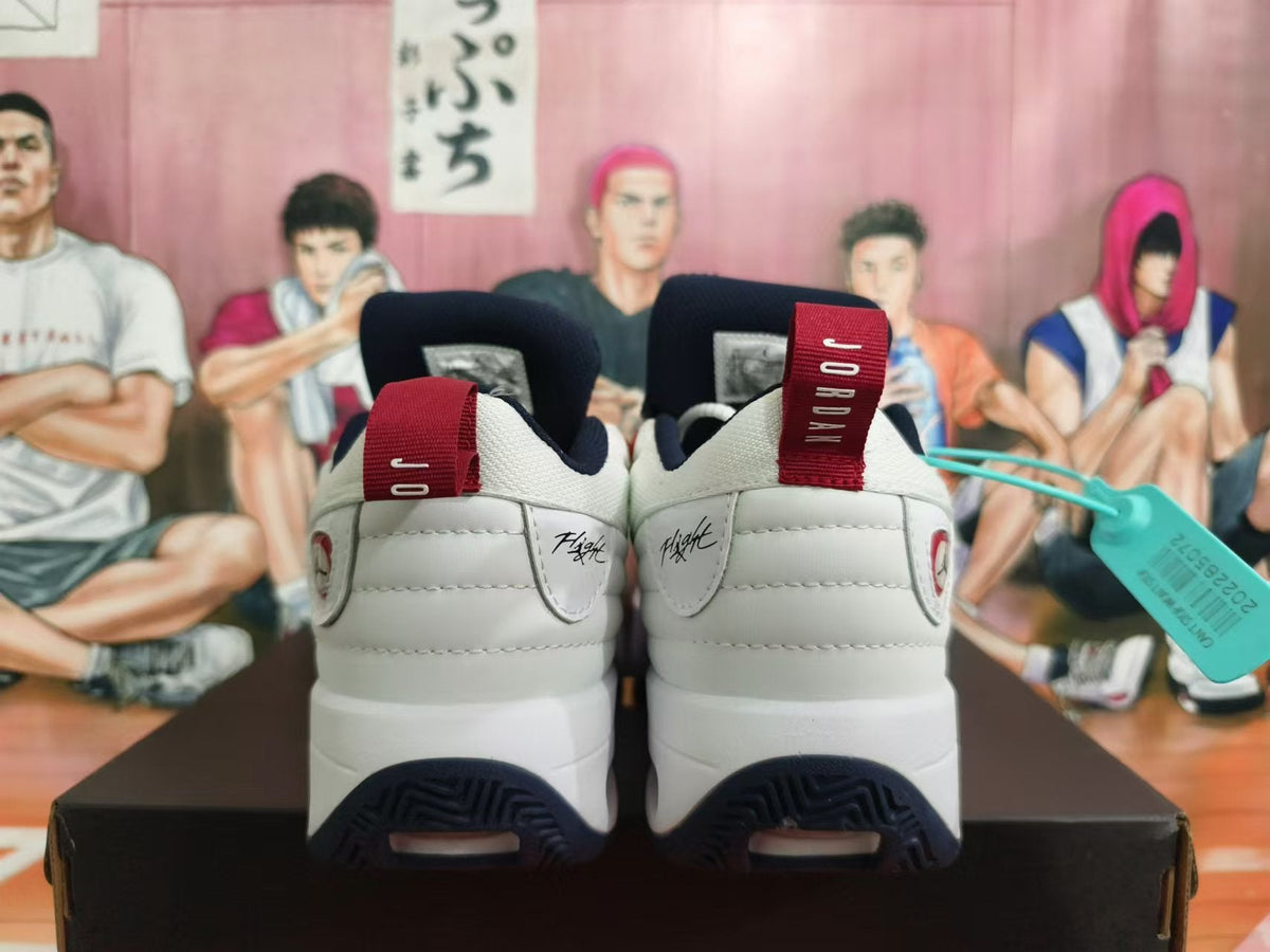 Jordan White Basketball Footwear with Navy and Red Accents - product image from the listing.