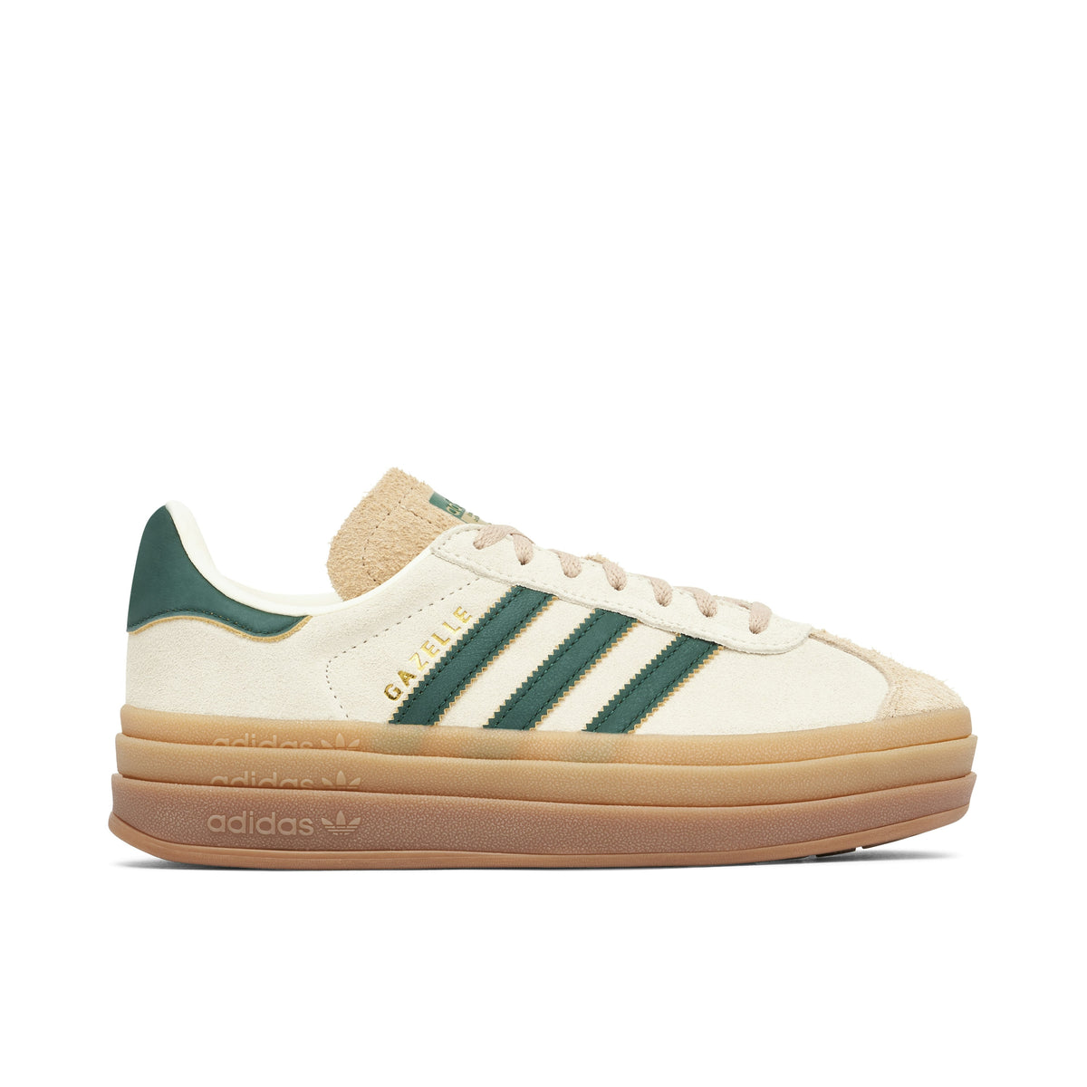 Women's Adidas Gazelle Bold Beige Collegiate Green - product image from the listing.