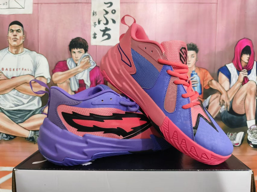 Pink and Purple Basketball Trainers with Black Accents - product image from the listing.
