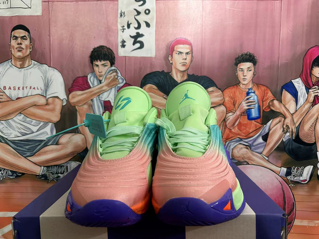 Jordan Luka 1 Basketball Shoes in Green, in Pink and Purple - product image from the listing.