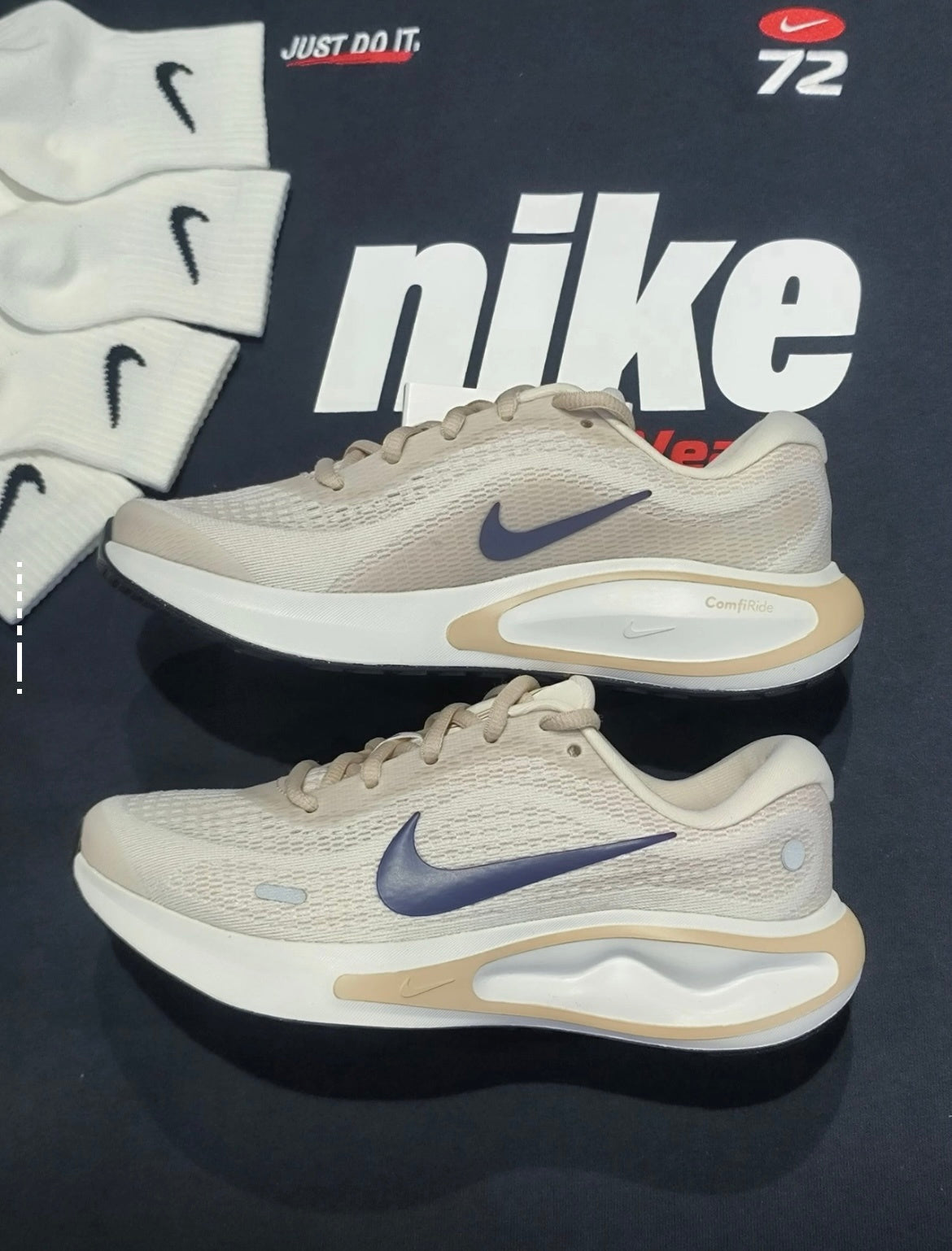 Nike Journey Run Road Running Shoes FJ7765-106 in Ivory - product image from the listing.