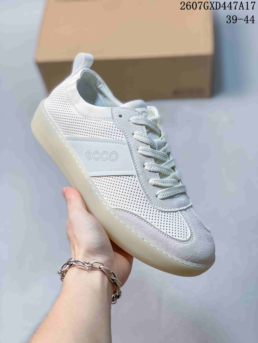 ECCO Perforated Casual Sneakers in White 2607GXD447A17 - product image from the listing.