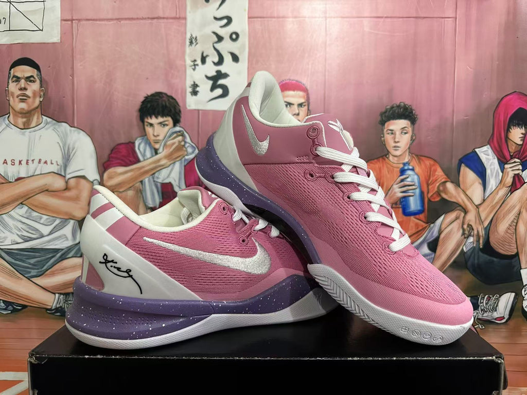 Pink and White Nike Kobe 8 Basketball Shoes - product image from the listing.