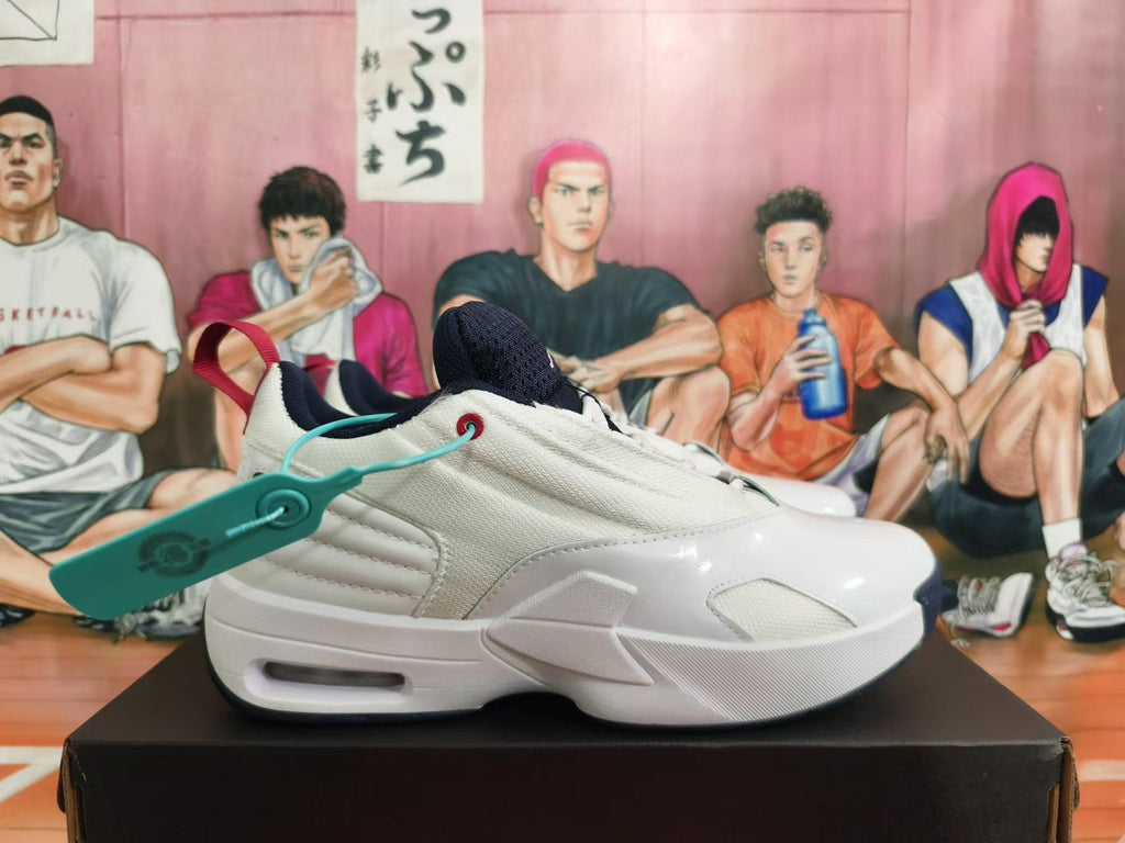 Jordan White Basketball Footwear with Navy and Red Accents - product image from the listing.