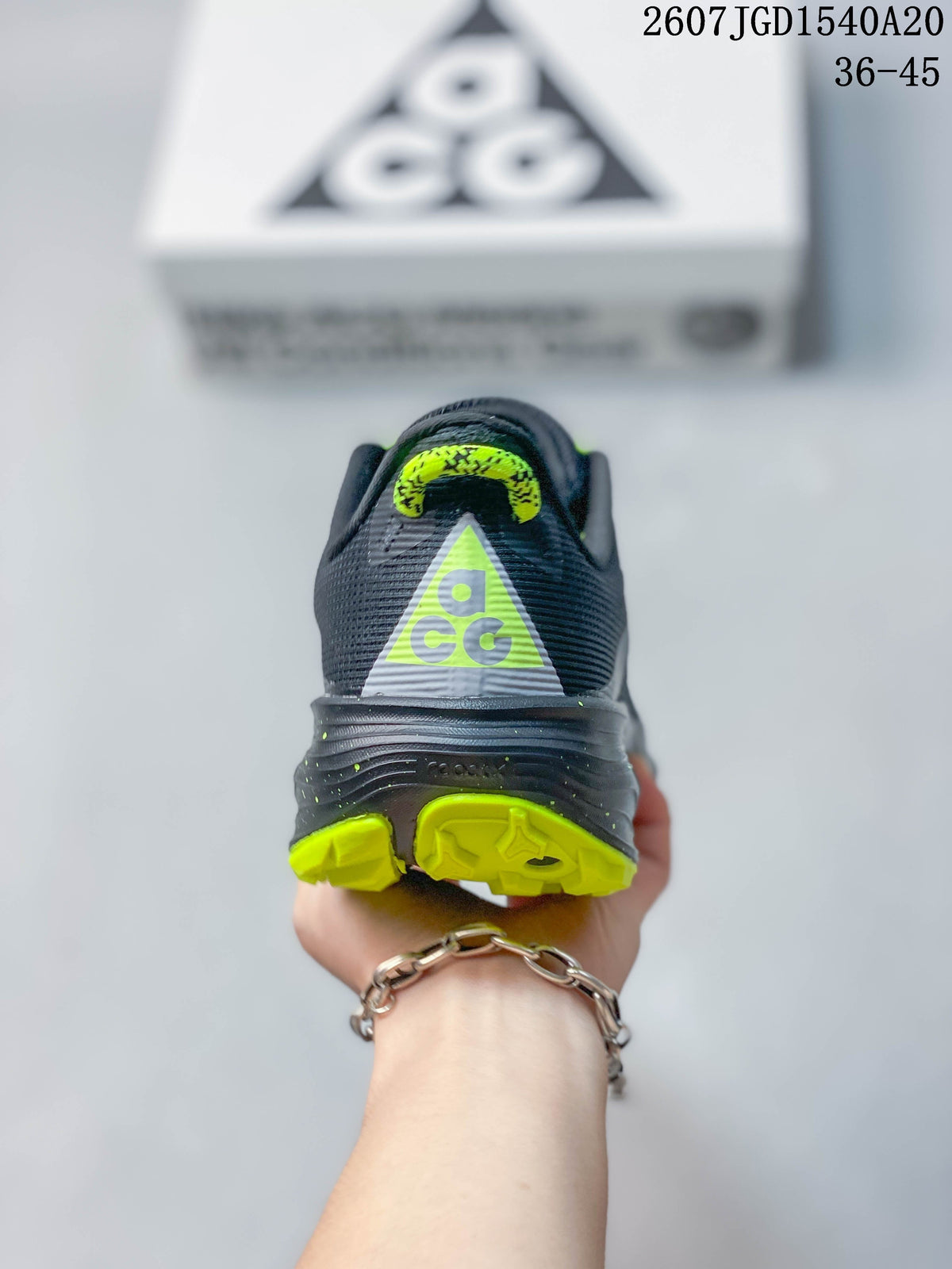 Nike ACG Pegasus Trail Sneakers Dark Gray Neon in Green HV8116-400 - product image from the listing.