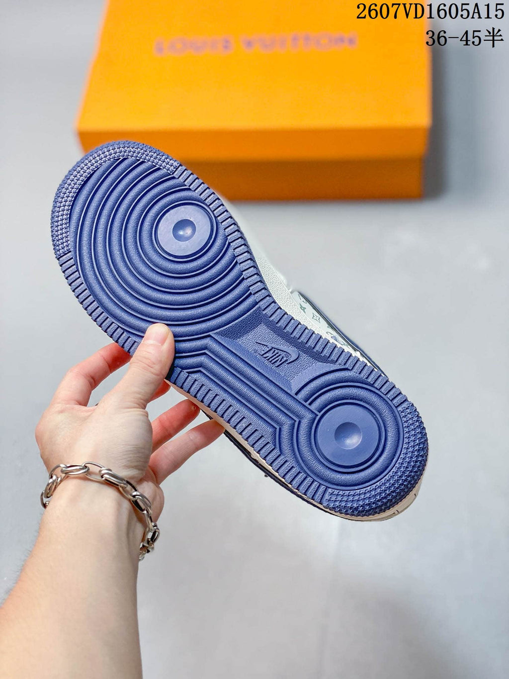 Nike Air Force 1 White Blue Monogram Trainers 2607VD1605A15 - product image from the listing.