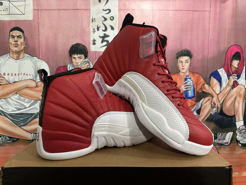 Red and White Jordan 12 High-Top Sneakers - product image from the listing.
