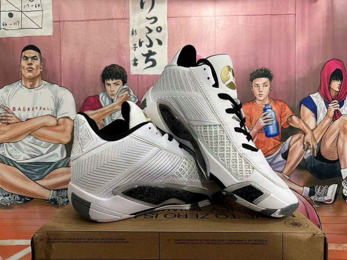 Jordan Luka 2 Basketball Shoes in White Black Metallic Gold - product image from the listing.