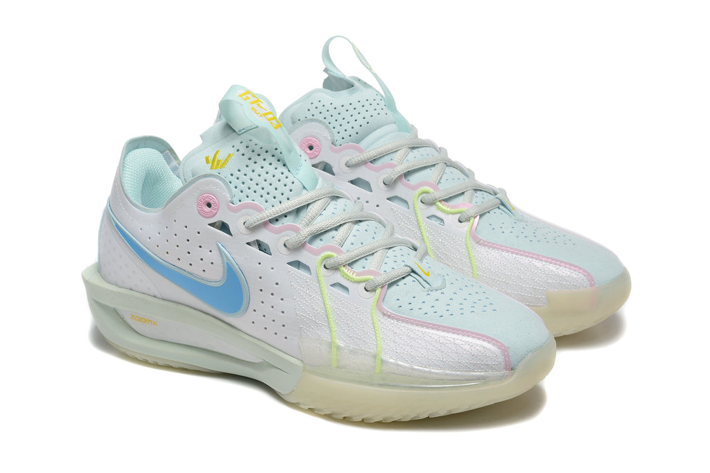 White and Pastel Blue Nike ZoomX Basketball Shoes - product image from the listing.