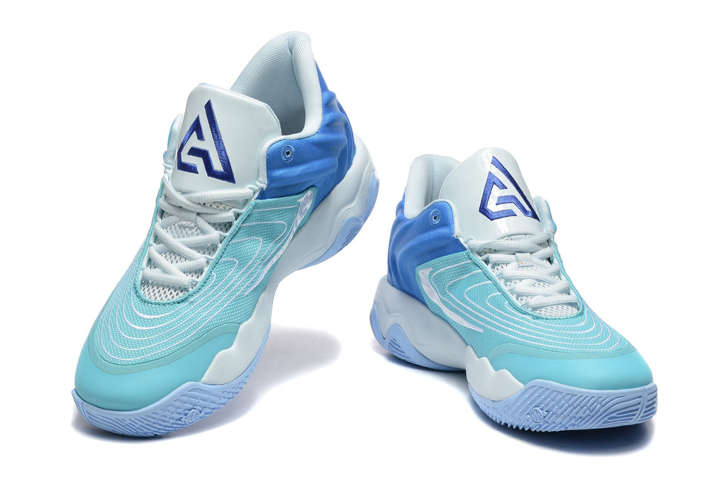 Nike Basketball Footwear in Aqua Blue and White, Style 885-6 - product image from the listing.