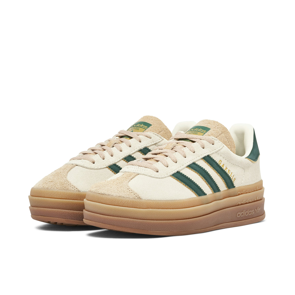 Women's Adidas Gazelle Bold Beige Collegiate Green - product image from the listing.