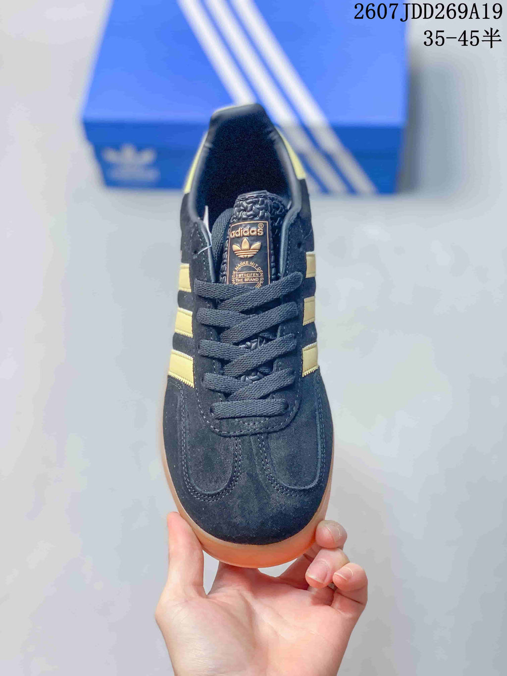 Adidas Originals Gazelle Sneakers in Black Gold JI1371 - product image from the listing.