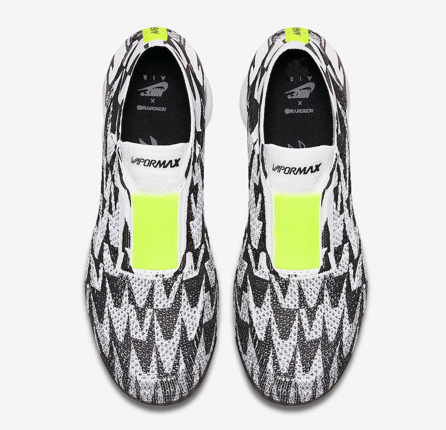 Nike Air VaporMax Moc 2 Acronym in Black White Volt AQ0996-001 - product image from the listing.