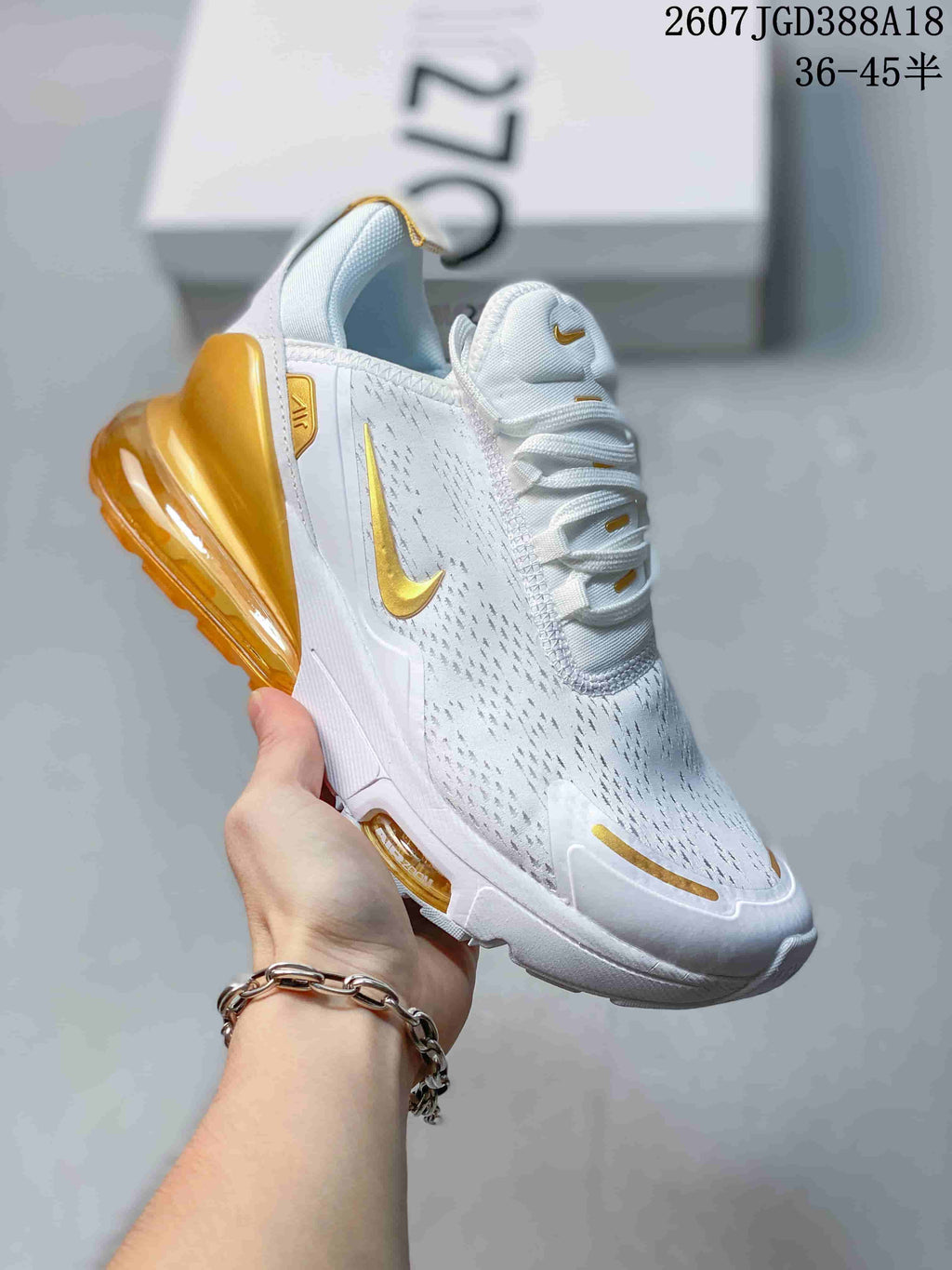 Nike Air Max 270 Premium Sneakers in White Gold 2607JGD388A18 - product image from the listing.