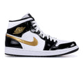 "Black Gold" Air Jordan 1 Mid Patent Sneakers - product image from the listing.
