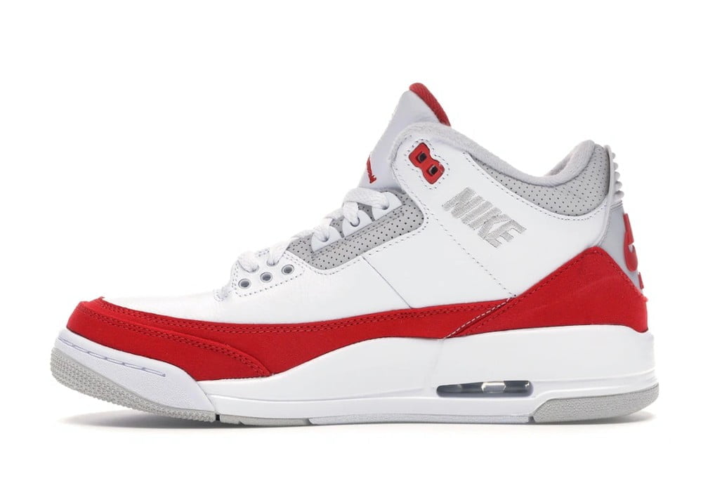 Jordan 3 Retro Tinker Sneakers in White University Red - product image from the listing.