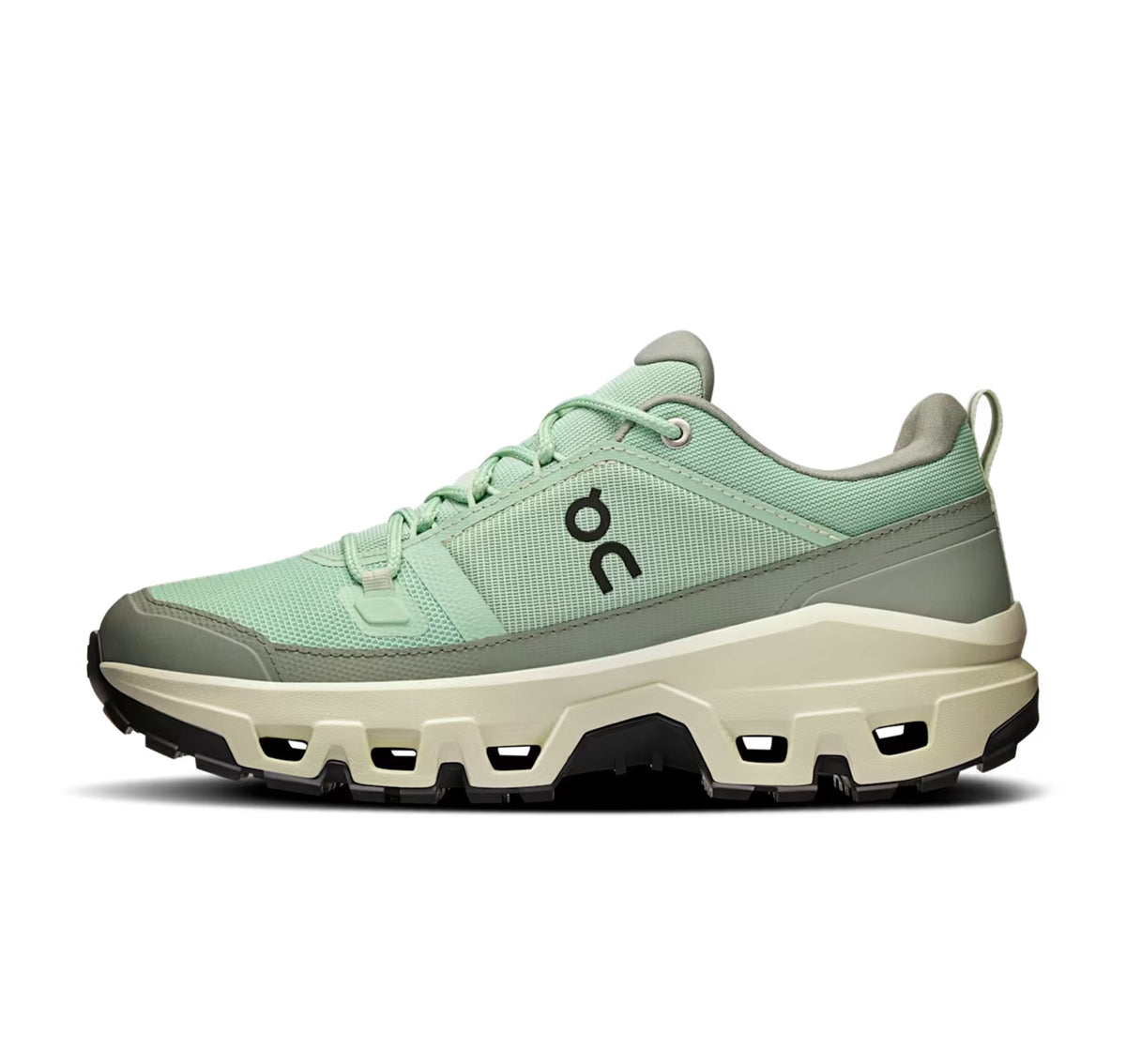 Women's On Cloudrock Low Waterproof Mineral/Aloe Hiking Shoes - product image from the listing.