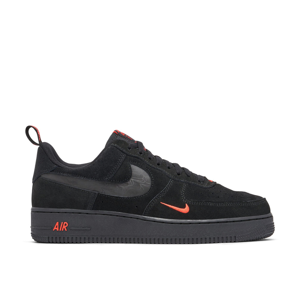 Nike Air Force 1 07 LV8 Reflective Swoosh Black Crimson Trainers - product image from the listing.