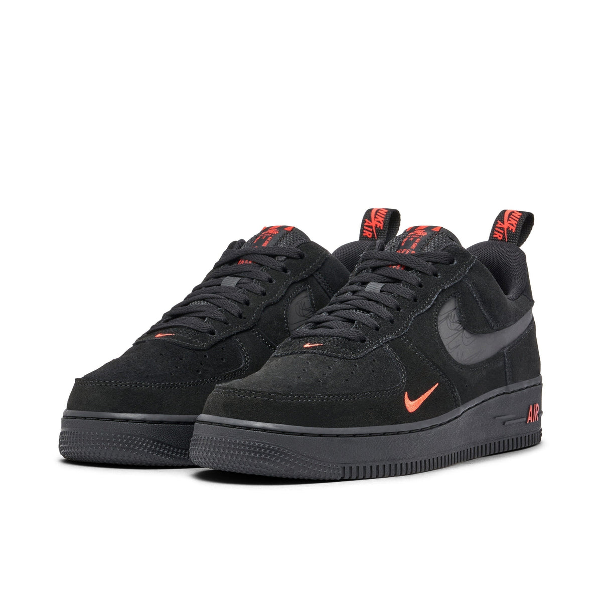 Nike Air Force 1 07 LV8 Reflective Swoosh Black Crimson Trainers - product image from the listing.