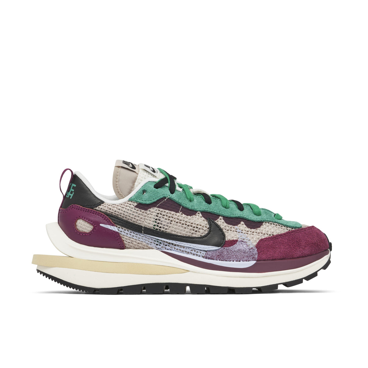 Sacai x Nike Vaporwaffle Sneakers in Red Green - product image from the listing.