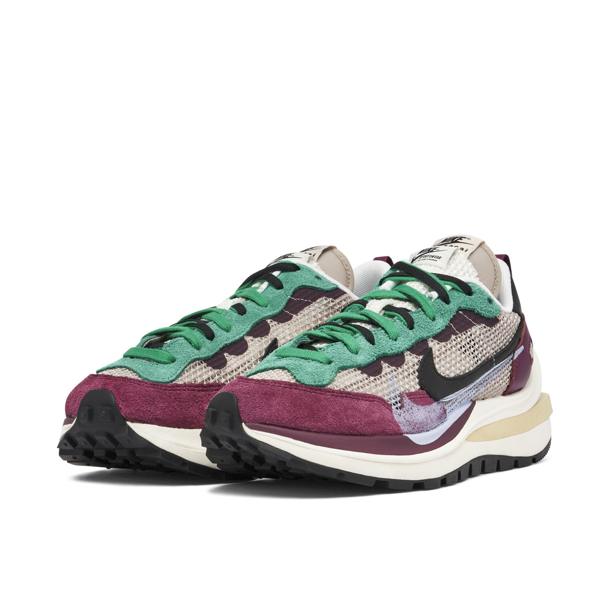 Sacai x Nike Vaporwaffle Sneakers in Red Green - product image from the listing.
